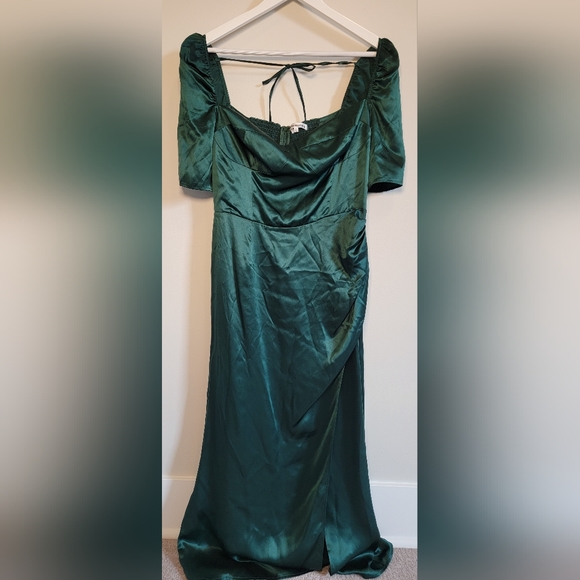 Reformation Gloriana Silk Dress | Emerald Green - Size 10 - Picture 2 of 4